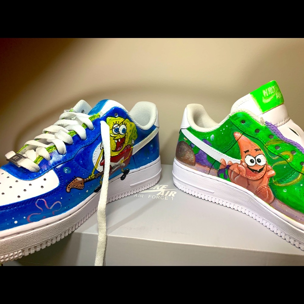 Custom Air Force 1 Sponge Bob and Patrick rocking